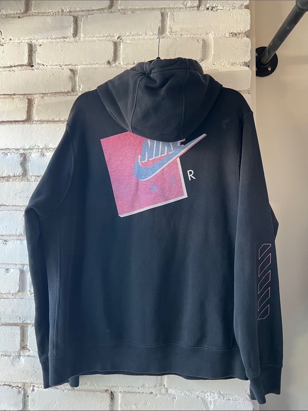 Nike Black Crewneck Hoodie with Pink Swoosh LNR Logo